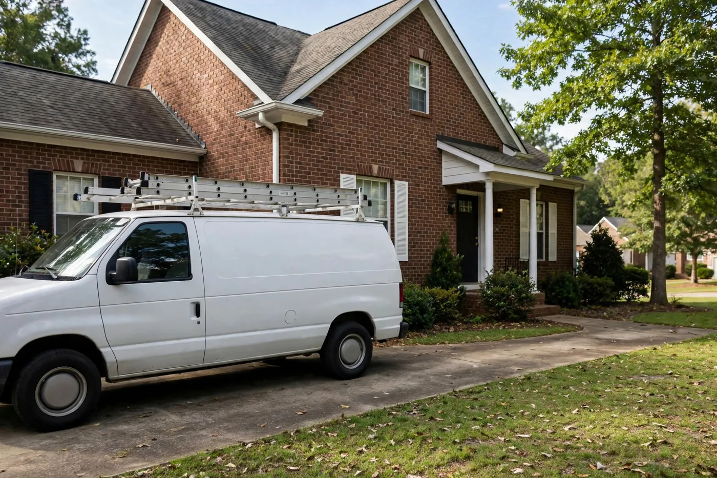 Service van parked at a suburban home